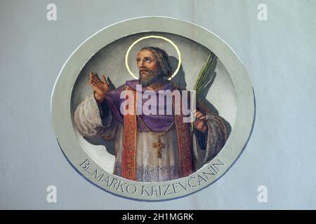 Saint Marko Krizin, Fresko in der Basilika des Heiligen Herzens Jesu in Zagreb, Kroatien Stockfoto