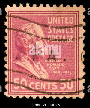 Stempel gedruckt in den Vereinigten Staaten. Zeigt William Howard Taft An. Vereinigte Staaten - ca. 1938 Stockfoto