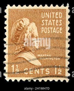 Briefmarke zeigt Porträt Martha Dandridge Custis Washington (2. Juni 1731 - 22. Mai 1802) war die Frau von George Washington, dem ersten Präsidenten der UNO Stockfoto