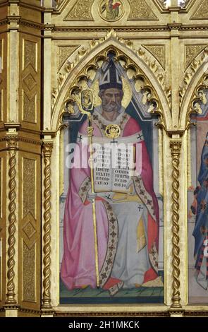 Der heilige Ambrosius, Doktor der Kirche von Giovanni del Biondo, Detail der Polyptychon von der Hochaltar in der Basilika di Santa Croce (Basilika des Heiligen Stockfoto