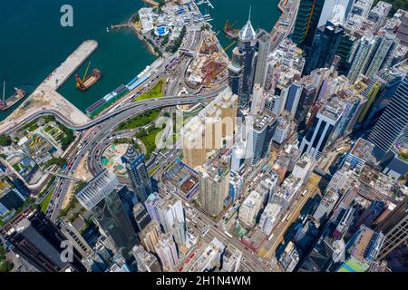 Causeway Bay, Hongkong 11. September 2019: Blick von oben auf die Insel Hongkong Stockfoto