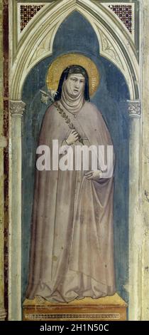 Der hl. Klara von Assisi, eine Lilie, Fresko von Giotto di Bondone in der Basilika von Santa Croce (Basilika des Heiligen Kreuzes) - berühmte Franziskanerkirche i Stockfoto