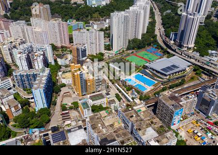 Kwun Tong, Hongkong 06. September 2019: Blick von oben auf die Stadt Hongkong Stockfoto