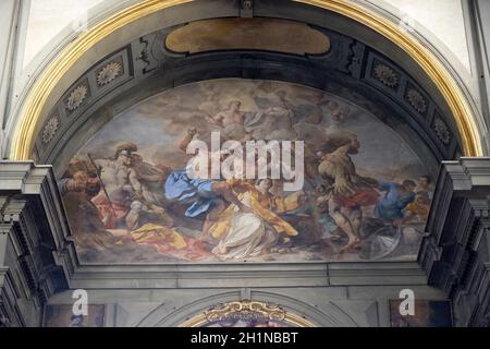 Die Steinigung des hl. Stephanus, Badia Fiorentina Kirche in Florenz, Italien Stockfoto