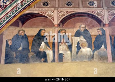 Saint Peter recives der Dominikanischen Gewohnheit, Fresko von Andrea Bonaiuto di in Spanisch Kapelle, Santa Maria Novella Principal dominikanische Kirche in Florenz, ICH Stockfoto