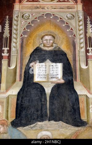 Saint Thomas Aqinas, Detail der Triumph des hl. Thomas von Aquin, Fresko von Andrea di Buonaiuto, Spanische Kapelle in Santa Maria Novella Principal Domin Stockfoto