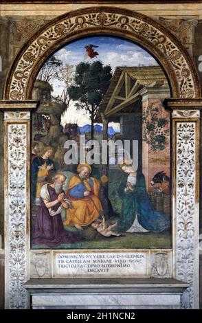 Das Fresko Krippe mit der Heiligen Hieronymus von Bernardino Pinturicchio (1488-1490) in Rovere-Kapelle in der Kirche Santa Maria del Popolo, Rom, Italien Stockfoto