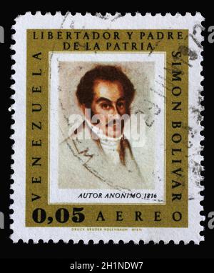 Stempel gedruckt in Venezuela zeigt Simon Bolivar, circa 1968. Stockfoto