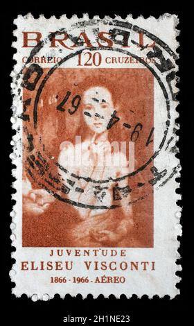 Stempel von Brasilien gedruckt. Der 100. Jahrestag der Geburt des Eliseu Visconti, 1866-1944, ca. 1966. Stockfoto