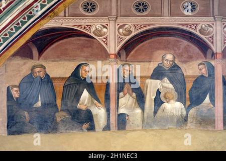 Saint Peter recives der Dominikanischen Gewohnheit, Fresko von Andrea Bonaiuto di in Spanisch Kapelle, Santa Maria Novella Principal dominikanische Kirche in Florenz, ICH Stockfoto