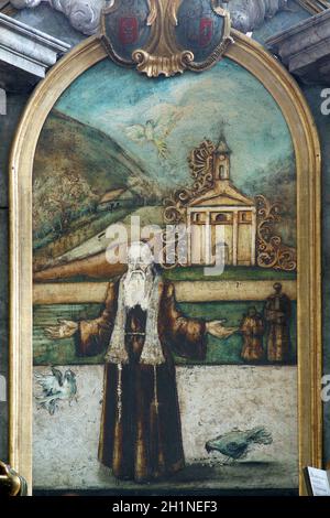 St. Leopold Mandic, das Altarbild des Hauptaltars in der Pfarrkirche St. Leopold Mandic in Oehovica, Kroatien Stockfoto