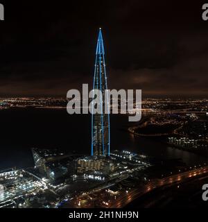 Der neue Wolkenkratzer lakhta Zentrum in St. Petersburg. Bau eines Wolkenkratzers. Stockfoto