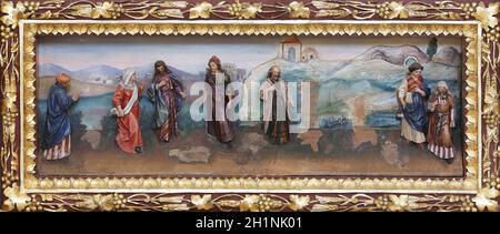 Altarbild auf dem Altar des heiligen Antonius des Großen in der Kirche des heiligen Matthäus in Stitar, Kroatien am 27. August 2015 Stockfoto