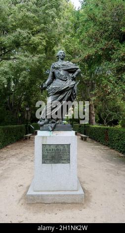 Madrid, Spanien - 20. - 2020. September: Statue im Königlichen Botanischen Garten in Madrid Stockfoto