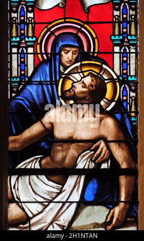 Deposition vom Kreuz, Kirchenfenster von St. Germain-l'Auxerrois Kirche in Paris, Frankreich Stockfoto