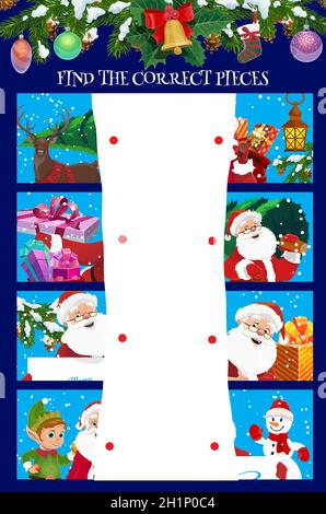 Kinder finden richtige Stücke Puzzle-Spiel mit Weihnachten Zeichen. Kids Urlaub spielen Aktivität, logisches Spiel. Weihnachtsbaum Ornamente und Geschenke, Stock Vektor
