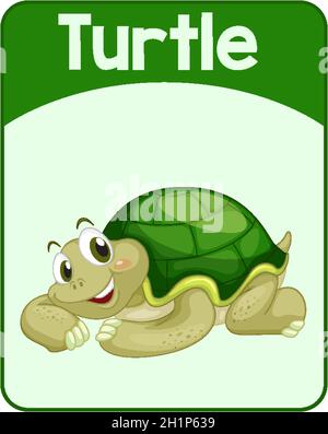 Pädagogische englische Wortkarte der Schildkröte Illustration Stock Vektor