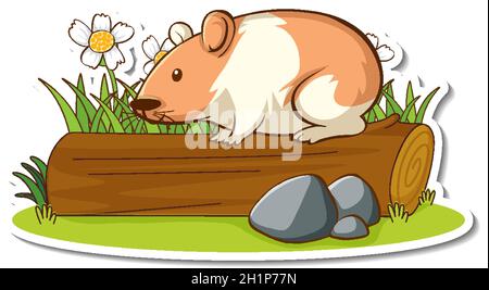 Niedlicher Hamster, der auf einem Holztafel-Aufkleber steht Stock Vektor
