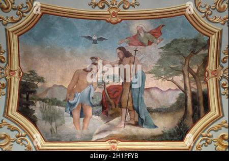 Taufe des Herrn, Fresko in der Kirche des hl. Matthäus in Stitar, Kroatien Stockfoto