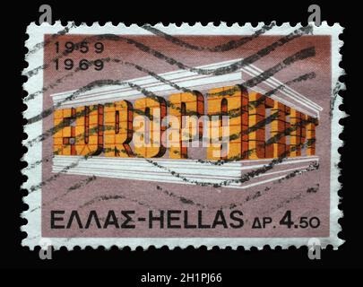 Stempel in Griechenland zeigt Europa/CEPT Building Colonnade, um 1969 Stockfoto