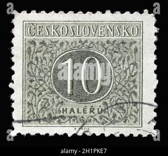 Stempel gedruckt in der Tschechoslowakei zeigt Zahlen Wert, Briefmarke Due Briefmarken Serie, um 1955 Stockfoto