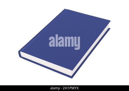 Blaues Hardcover-Buch auf weißem Hintergrund mit Beschneidungspfad Stockfoto