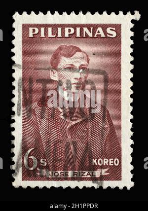 Briefmarke auf den Philippinen zeigt Jose Rizal (1861-1896), um 1962 Stockfoto