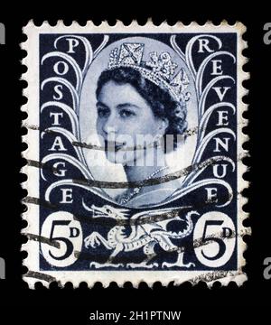 Welsh verwendete Briefmarke zeigt Portrait von Königin Elizabeth 2. ca. 1958 bis 1969 Stockfoto