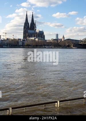 Hochwasser des Rheins mit dem Kölner Dom - Köln Stockfoto