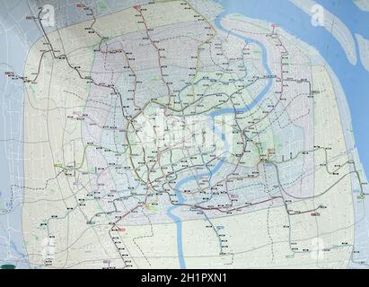 Karte des Metro-Netzes am Peoples Square Station in Shanghai, China Stockfoto