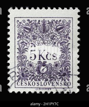 Stempel gedruckt in der Tschechoslowakei zeigt Zahlen Wert, Briefmarke Due Briefmarken Serie, um 1955 Stockfoto