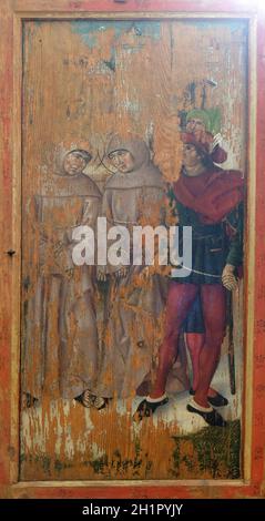 Das martyrium der Franziskaner in Marokko, Saint Francis Altar in der Franziskanerkirche in Rothenburg o.d. Tauber, Bayern, Deutschland Stockfoto