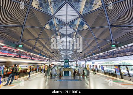 Singapur – 29. Januar 2018: MRT Metro Expo Station in Singapur. Stockfoto