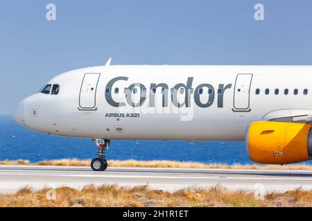 Heraklion, Griechenland - 17. September 2018: Flugzeug Condor Airbus A321 am Flughafen Heraklion (HER) in Griechenland. Airbus ist ein europäischer Flugzeughersteller b Stockfoto