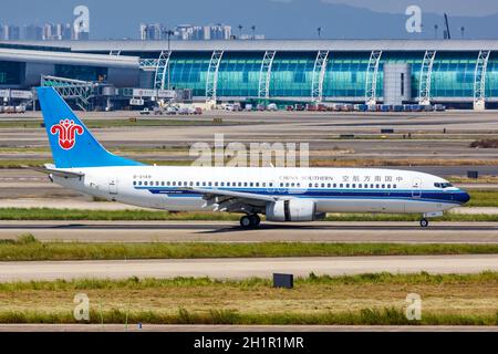 Guangzhou, China - 24. September 2019: Boeing 737-800 von China Southern Airlines am Flughafen Guangzhou (CAN) in China. Stockfoto