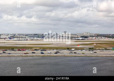 Miami, Florida - 3. April 2019: Übersicht über den Flughafen Miami (MIA) in Florida. Stockfoto