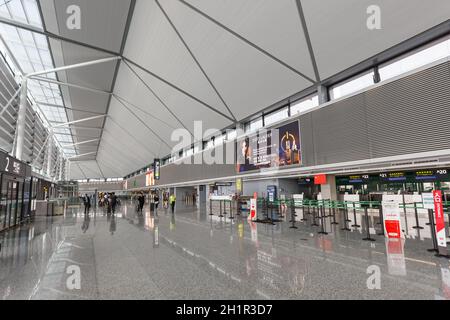 Shanghai, China - 27. September 2019: Terminal 2 des Flughafens Shanghai Hongqiao (SHA) in China. Stockfoto