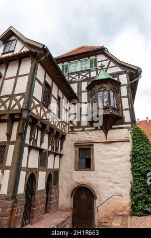 Fachwerkhäuser auf Schloss Wartburg bei Eisenach, Thüringen Stockfoto