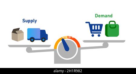 Ausgleich von Angebot und Nachfrage bei der Analyse des Marktbestandshandels zwischen Produktion und Verkauf von Konsumgütern Stock Vektor