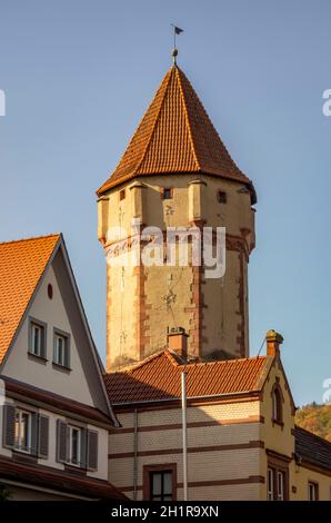 Architektonisches Detail des Spitzer Turms in Wertheim am Main In Süddeutschland Stockfoto