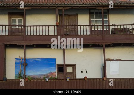 Traditionelle Balkone in Santa Cruz de La Palma. La Palma. Spanien. Stockfoto