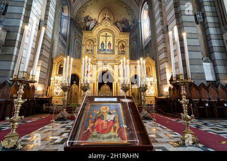 Triest, Italien. 24. Februar 2921. Innenansicht der orthodoxen Kirche von Triest Stockfoto