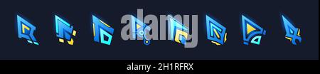 Satz von Spiel Cursor oder Zeiger Symbole, klicken Sie auf Pfeile Grafik-Design-Elemente für die Navigation der Benutzeroberfläche, Cartoon-Zeigesymbole in Technologie-Stil isoliert auf schwarzem Hintergrund Vektor-Illustration Stock Vektor