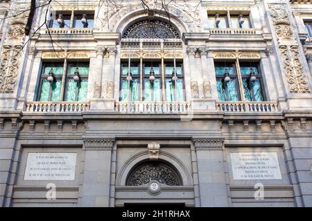 Hauptquartier der Bank von Spanien. Eines der schönsten Beispiele der spanischen Architektur des 19th. Jahrhunderts, Madrid, Spanien Stockfoto