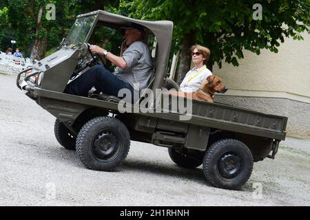 Treffen von Steyr-Puch Haflinger Geländewagen in Bad Ischl, Österreich, Europa - Treffen der Steyr-Puch Haflinger Geländewagen in Bad Ischl, Austr Stockfoto