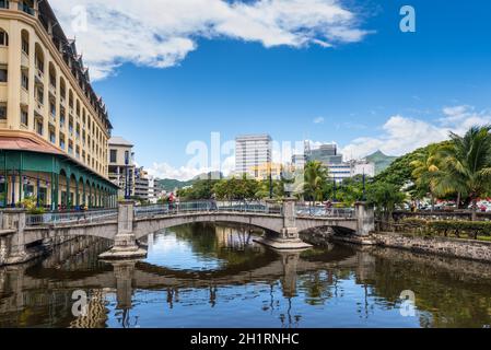 Port Louis, Mauritius - 25. Dezember 2015: Brücke in Stadt Zentrum von Port Louis, die Hauptstadt von Mauritius, Indischer Ozean. Stockfoto