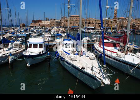 Acre Port Israel. Segelboote im Hafen von Acre Stockfoto