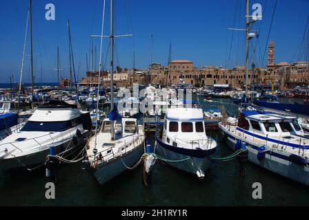 Acre Port Israel. Segelboote im Hafen von Acre Stockfoto