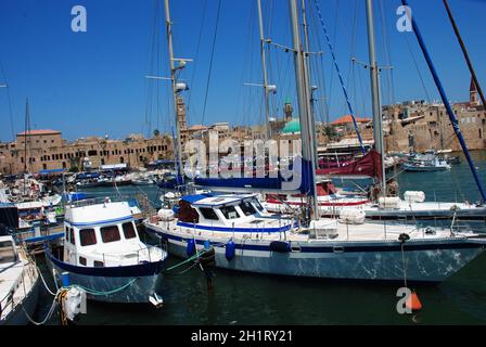 Acre Port Israel. Segelboote im Hafen von Acre Stockfoto