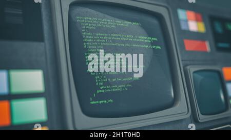 Vintage Science-Fiction-Computer, Programmiercode, Computer-Hacking (3d-Rendering) Stockfoto